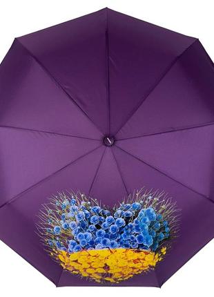 Женский зонт полуавтомат на 9 спиц антиветер от toprain с патриотической символикой, фиолетовый, 05370-33 фото