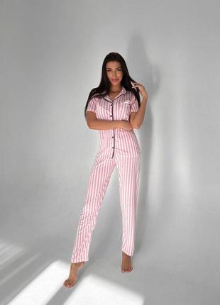 Пижама женская для сна коттон в розовую полоску (9108)