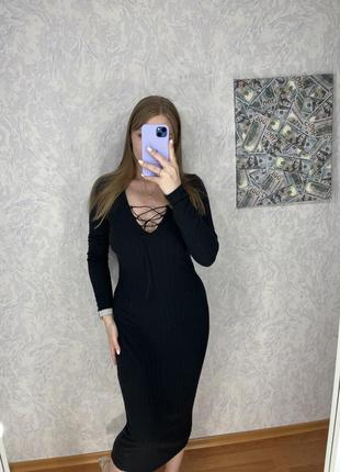 Чорна базова сукня міді4 фото