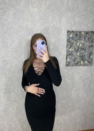 Чорна базова сукня міді6 фото