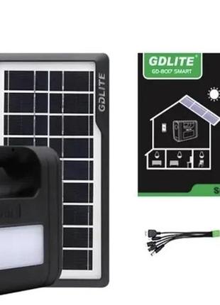 Станция зарядная портативная gdlite gd-8017 smart с 3 лампами и солнечной панелью