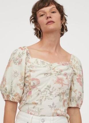Топ на плечі з льону в квітковий принт h&m1 фото