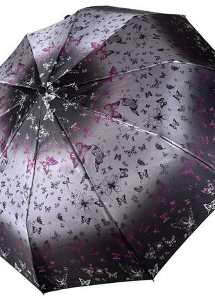 Жіноча парасолька напівавтомат з метеликами "butterfly" на 10 спиць, чорна ручка, 0401-2