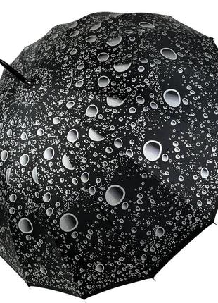 Женский зонт-трость на 16 спиц с абстрактным принтом, полуавтомат от фирмы toprain, черный, 01541-4