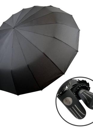 Чоловіча складана парасолька-автомат із прямою ручкою від toprain, на 16 спиць антивітер, чорний, 0915-1