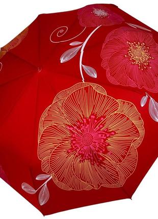 Женский складной зонт полуавтомат на 9 спиц от toprain с принтом цветов, красный, 0137-6