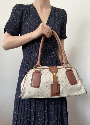 Кожаная сумка багет коричневая сумка бежевая сумка принт