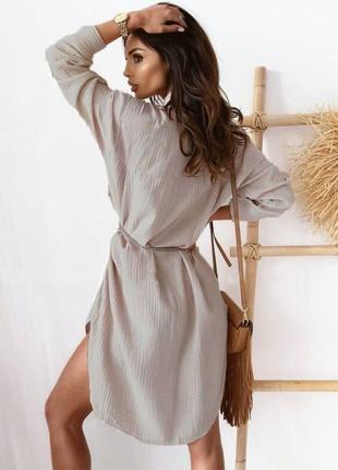 Блуза мокко рубашка хлопковая из муслина свободная оверсайз с поясом туника платье кимоно пляжная