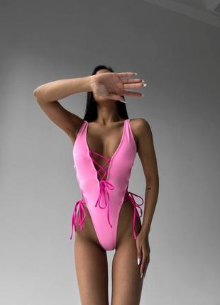 Розовый купальник с шнуровкой 💕 стильный женский купальник 💕 розовый слитный купальник4 фото