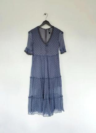 Oleynik шовкова сукня синя в горошок плаття шовк 100% silk шифон шифонова жіноче сукенка вечірня шовково натуральний дизайнерська дизайнер горох