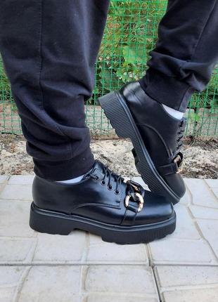 -жеські чорні туфлі на толстой підошві (розміри: 36,37,38,39,40) — 710-3