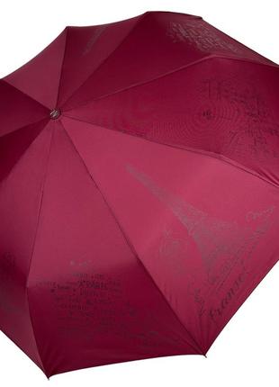 Женский складной зонт полуавтомат на 9 спиц c тисненым принтом парижа от frei regen, бордовый, fr 03023-3