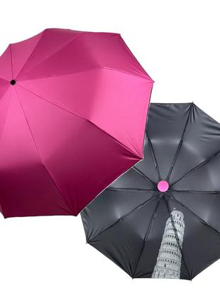 Женский зонт полуавтомат на 10 спиц антиветер с принтом городов внутри от bellissimo, розовый, м 0628-6