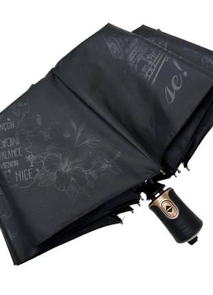Жіноча складна парасоля автомат на 9 спиць з тисненим принтом парижа від frei regen, чорний 0822-65 фото