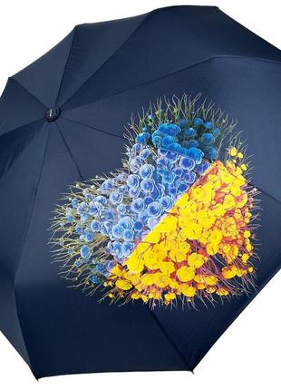 Женский зонт полуавтомат на 9 спиц антиветер от toprain с патриотической символикой, темно-синий, 05370-1