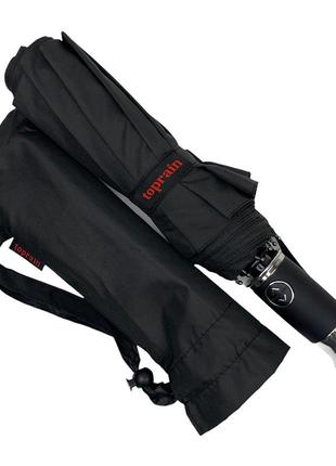 Мужской складной зонт-автомат черный, 10 спиц с прямой ручкой от toprain, антиветер, 0917-17 фото