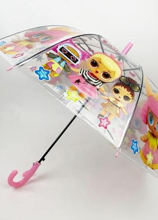 Детский зонт-трость, полуавтомат "lol / лол" от rain proof, с розовой ручкой, 0269-12 фото