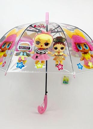 Детский зонт-трость, полуавтомат "lol / лол" от rain proof, с розовой ручкой, 0269-13 фото