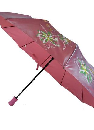 Жіноча парасоля напівавтомат bellissimo на 10 спиць з квітковим візерунком, рожевий хамелеон, 02018-7