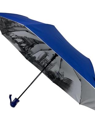 Женский зонт полуавтомат синий с узором изнутри и тефлоновой пропиткой toprain 0480-5