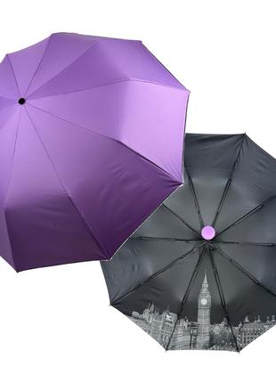 Жіноча парасолька напівавтомат на 10 спиць антивітер з принтом міст всередині від bellissimo, бузковий, м 0628-2