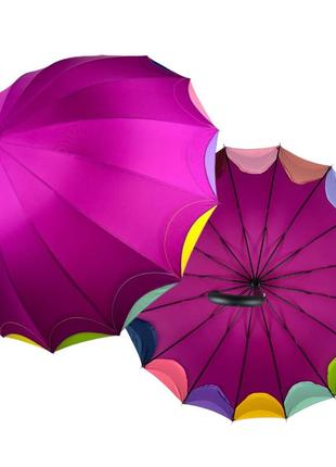 Женский зонт-трость полуавтомат на 16 спиц от susino с разноцветными краями, фиолетовый, sys 031087-5