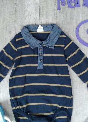 Боди h&m для мальчика с длинным рукавом синее в полоску размер 68 (4-6 месяцев)3 фото