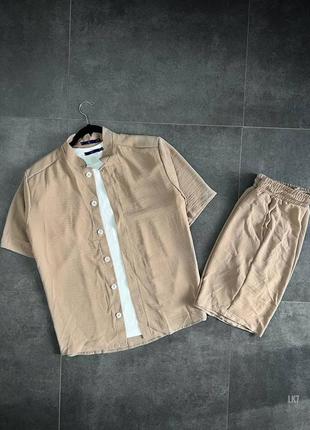 Літній повсякденний легкий класичний лляний комплект сорочка і шорти
