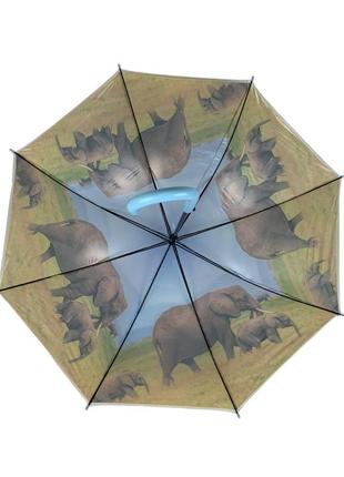 Женский зонт-трость полуавтомат с голубой ручкой от swifts с слоном, 0335-63 фото