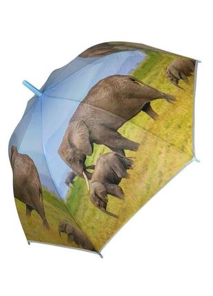 Жіноча парасолька-тростина напівавтомат з блакитною ручкою від swifts з слоном, 0335-6
