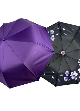 Жіноча парасоля напівавтомат з малюнком квітів всередині від susino на 9 спиць антивітер, фіолетовий, sys0127-1