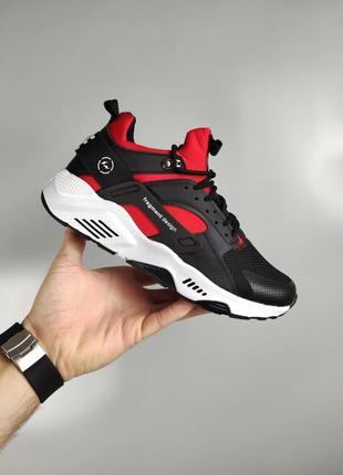 Кроссовки nike air huarache x fragment black red white