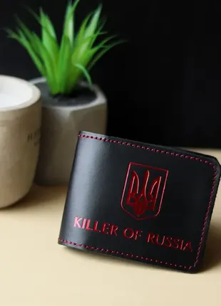 Обложка для удостоверения "killer" черная с красным, красный нить.
