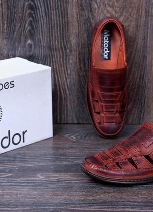 Чоловічі шкіряні літні туфлі matador brown коричневі з натуральної шкіри на літо взуття *52к*5 фото