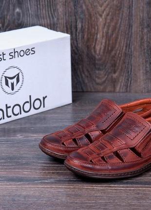 Чоловічі шкіряні літні туфлі matador brown коричневі з натуральної шкіри на літо взуття *52к*4 фото