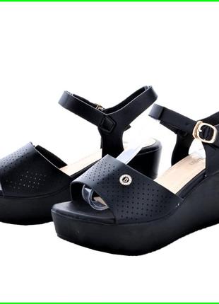 Женские сандалии босоножки на танкетке платформа черные летние (размеры: 38,39,40) - 15