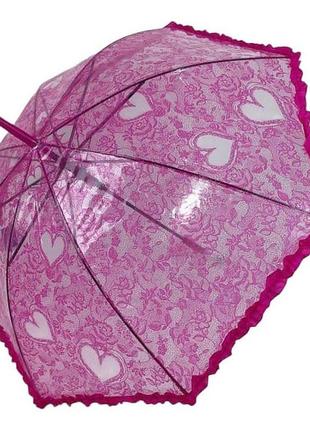 Детский прозрачный зонт-трость с ажурным принтом от sl, малиновый, 018102-5