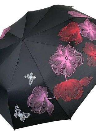 Жіноча складана парасолька-автомат від flagman-thebest з принтом квітів, чорна, fl0512-2