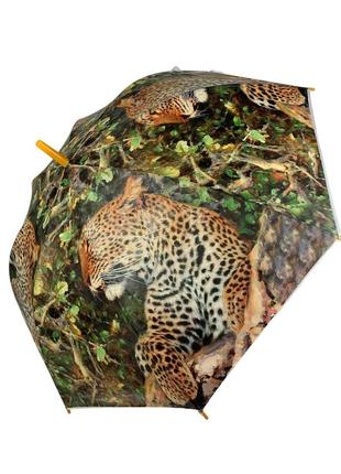 Женский зонт-трость с желтой ручкой полуавтомат от swifts с леопардом, 0335-1
