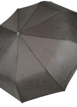 Жіноча складна парасоля автомат на 9 спиць з тисненим принтом парижа від frei regen, сірий 0822-4