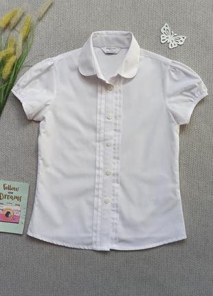 Детская белая летняя блузка 6-7 лет рубашка с коротким рукавом для девочки