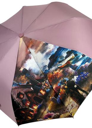 Жіноча парасоля напівавтомат від susino на 9 спиць з декоративною вставкою, пудровий, sys0467-2