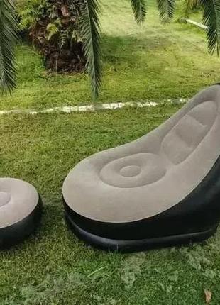 Надувной диван с пуфом air sofa / надувное велюровое кресло с пуфиком7 фото