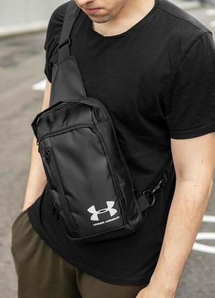 Нагрудная сумка слинг через плечо under armour takt черная тканевая одно лямочный рюкзак бананка