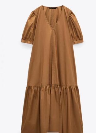 Zara aw21 довге об'ємне плаття міді зі вставками, туніка зі 100% бавовни xs