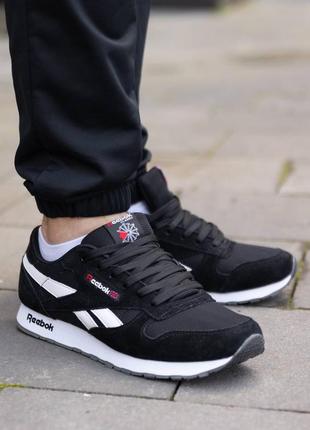 Мужские черные кроссовки reebok classic leather black white