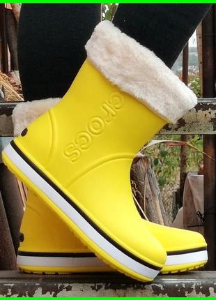 Жіночі гумові напівчоботи croc$ жовті чоботи крокси теплі зимові (розміри: 36,37,39,40) - 8