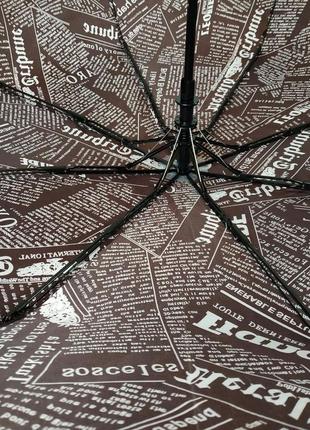 Женский зонт полуавтомат toprain на 8 спиц "news" с газетным принтом, коричневый, 02008-33 фото