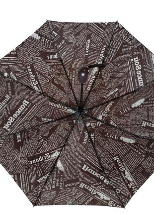 Женский зонт полуавтомат toprain на 8 спиц "news" с газетным принтом, коричневый, 02008-36 фото