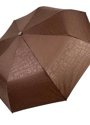 Женский зонт полуавтомат коричневый с принтом букв по куполу 02052-8